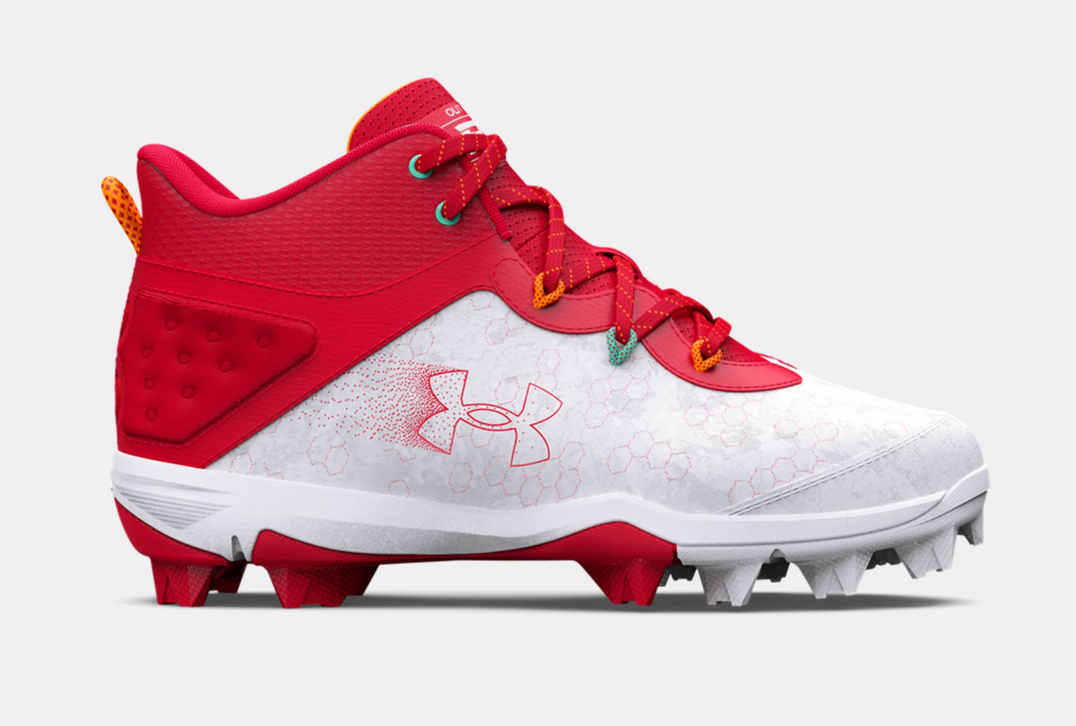 Red and white under armour cleats hotsell