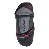 A CCM Vibe 101 Jop Jop skate knee pad in black and gray with red accents, shown from a side profile view on a white background.