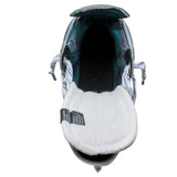 top view of a Bauer black, green and white hockey skate