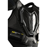 Bauer M5 Pro shoulder armor in black and dark gray with white and yellow accents, displayed on a clean white background.