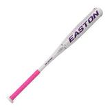 Baseball bat with pink handle and white shaft featuring Easton branding on a white background