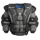 Bauer GSX hockey chest protector in black and gray with blue interior lining, shown against a plain white background.