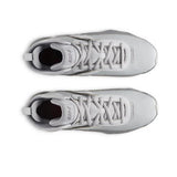 Pair of gray sneakers with white laces on a white background