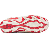Red and white sneaker with Under Armour logo on a white background