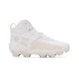White high-top sneaker with beige accents on a white background