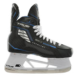Black and white hockey skate with 'True' branding on a white background