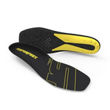 Black and yellow insole with 'Superfeet' branding on a white background