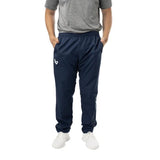 Blue pants with white shoes on a white background.