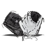 Two baseball gloves, one black and one white, with Wilson branding on a white background.