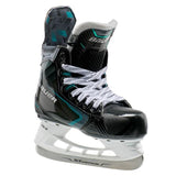 front view of a Bauer black, green and white hockey skate