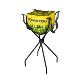 Easton ball stand with a yellow mesh basket filled with tennis balls, shown on a plain white background.