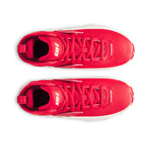 Red athletic shoes with white sole on a white background