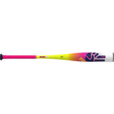 A Pro Line baseball bat featuring a vibrant neon yellow and pink gradient barrel, a bright pink wrapped handle, and a white end cap with a purple Pro Line logo.