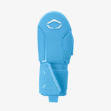 Blue athletic glove with a brand logo on a light gray background