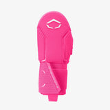 Pink shin guard with a brand logo on a white background