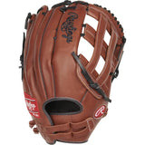 Brown baseball glove with Rawlings logo on a white background