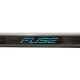 Teal, white and grey hockey stick shaft with the word Fuse on it on a white background