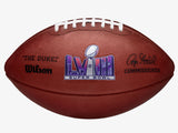 Brown football with Super Bowl LVIII logo and Wilson branding on a white background