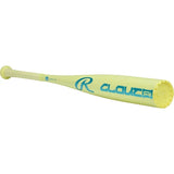 A bright yellow Rawlings Glouze baseball bat with a teal logo, shown against a plain white background.