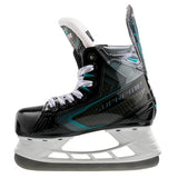 side view of a Bauer black, green and white hockey skate