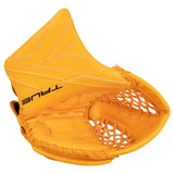 Gold True goalie catch glove on a white background
