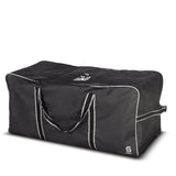 Black sports bag with white accents on a white background