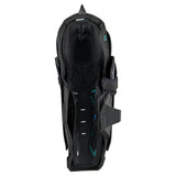 Back view of a Black and green shin pad on white background