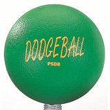 Green dodgeball with 'DODGEBALL PSDB' text on a white background