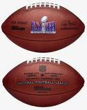 Two Wilson footballs with Super Bowl and NFL logos on a white background