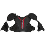 Black shoulder pad with red accents on a white background