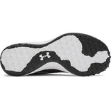 Black and white athletic shoe with Under Armour logo on a white background