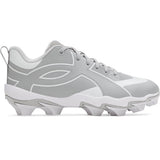 Gray and white cleats on a white background