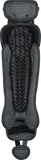 A close-up of a black and dark gray perforated athletic or protective pad, showing the textured fabric and layered construction.