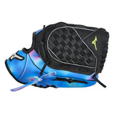 Blue and black baseball glove on a white background