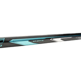 Teal, white and grey hockey stick shaft on a white background