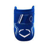 Blue athletic support brace with branding on a white background