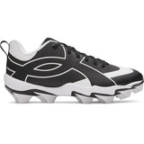 Black and white cleats on a white background