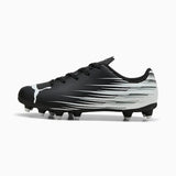 Black and white soccer cleat on a white background