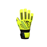 Yellow goalkeeper glove with black accents on a white background
