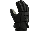 Black protective glove with padding on a white background