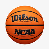 Orange basketball with Wilson and NCAA logos on a white background