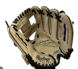 Rawlings MPL110BB All  Leather Shell baseball glove in cream leather with black laces and trim, featuring signatures of Rickie Middleton and Edifice 500 on the palm, shown on a white background.