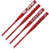 Three red baseball bats with 'Alpha' and 'Easton' branding on a white background