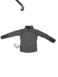 Grey base layer top with black neck guard and black wrist protection on a white background.