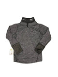 Grey base layer top with black neck guard and black wrist protection on a white background