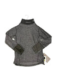 Grey base layer top with black neck guard and black wrist protection on a white background