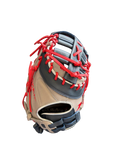Baseball glove with red laces on a white background