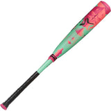 Colorful baseball bat with pink and green design on a white background