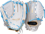 Baseball glove with blue laces on a white background