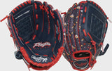 Two baseball gloves, one with a floral pattern and one plain, on a white background.